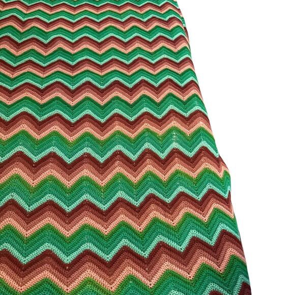 Vintage Handmade Afghan Crochet Blanket Green Mauve Ivory Granny Chevron 68x86 - Picture 6 of 9